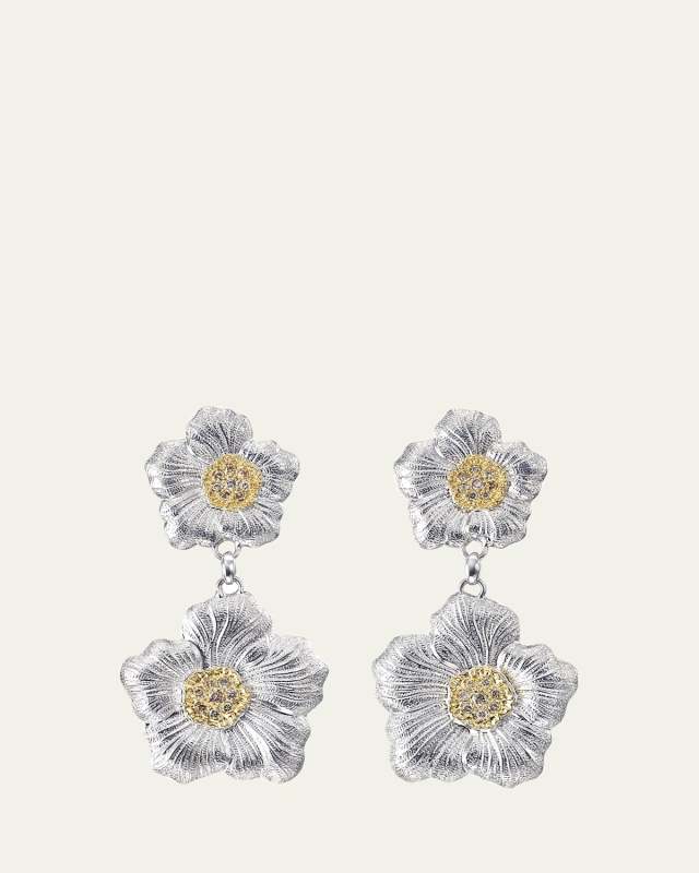 Blossoms Gardenia Silver/Gold Pendant Earrings W Diamond